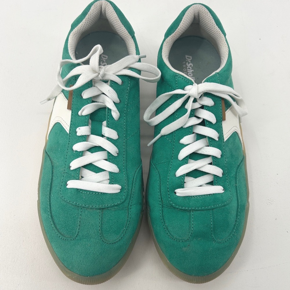 Dr. Scholls Green Suede Low Top Sneakers White Stripes Gum Sole Athletic Shoes